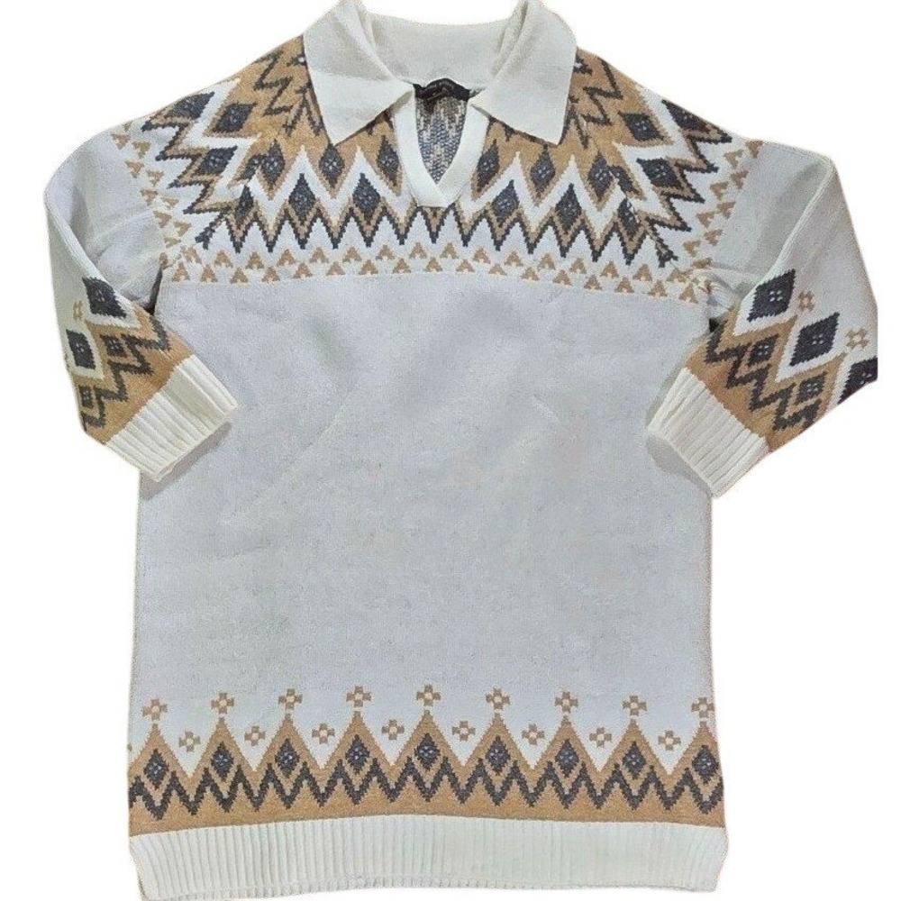 $79 NWOT CYNTHIA STEFFE‎ fair isle sweater dress XL neutral apres ski collar - Picture 6 of 6